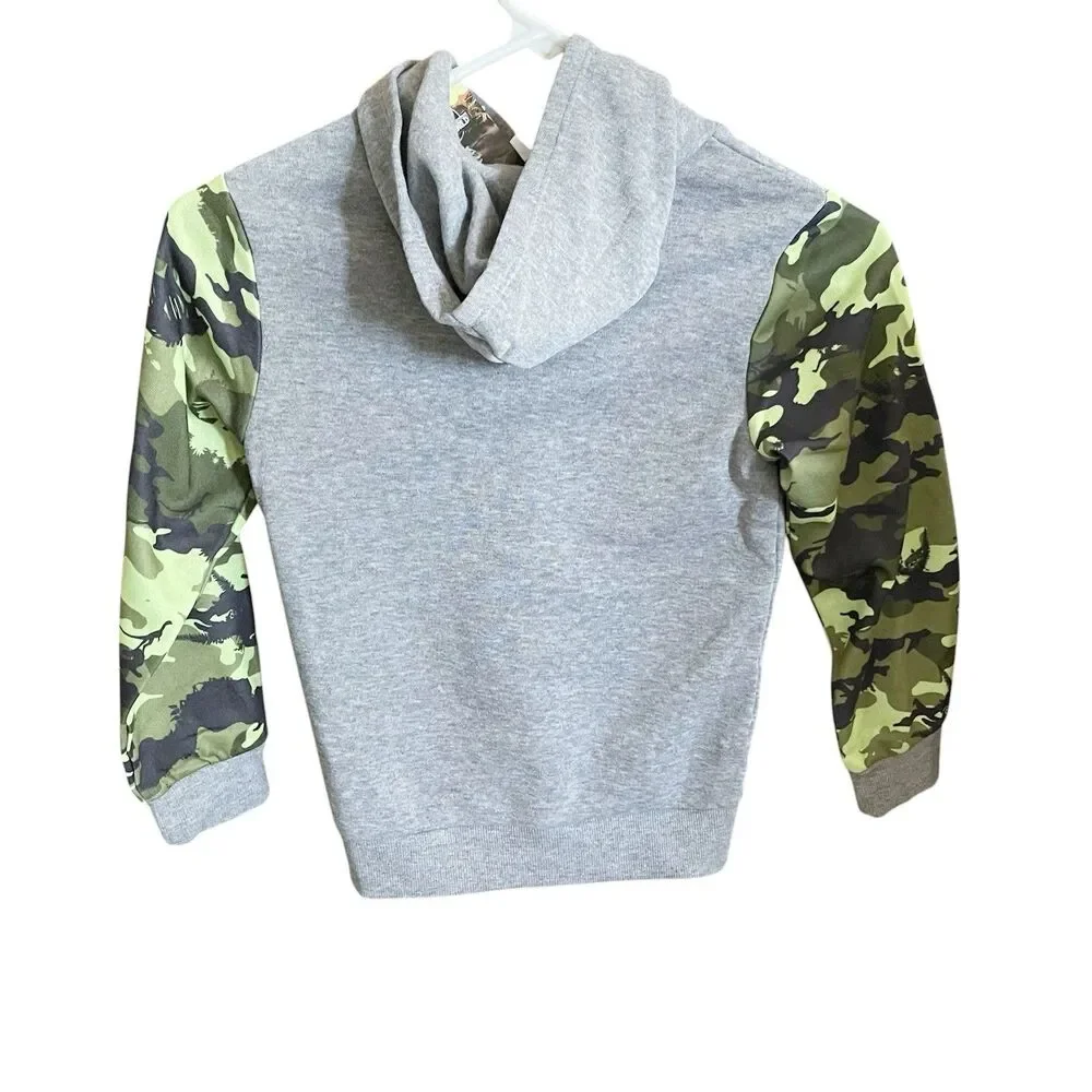 Jurassic World Boys Hoodie Sz 7 Dinosaur Camo Sweatshirt Gray More Teeth School
